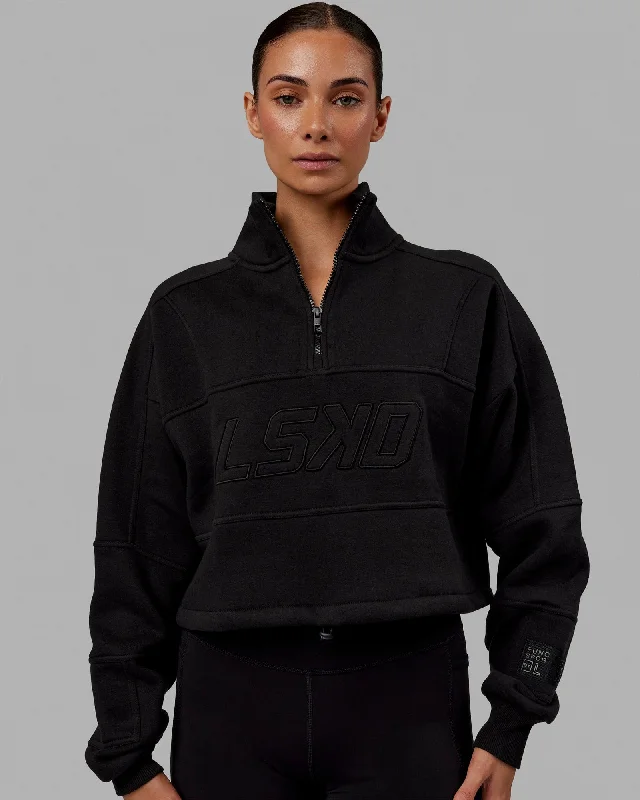 Women's Hoodies with Colorful Accents -Slam 1/4 Zip Sweater - Black-Black