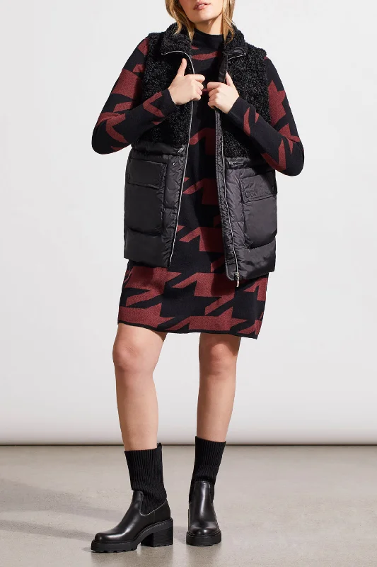 Women's Sleeveless Vests Sweater-Sleeveless Sherpa Combo Nylon Vest, Black