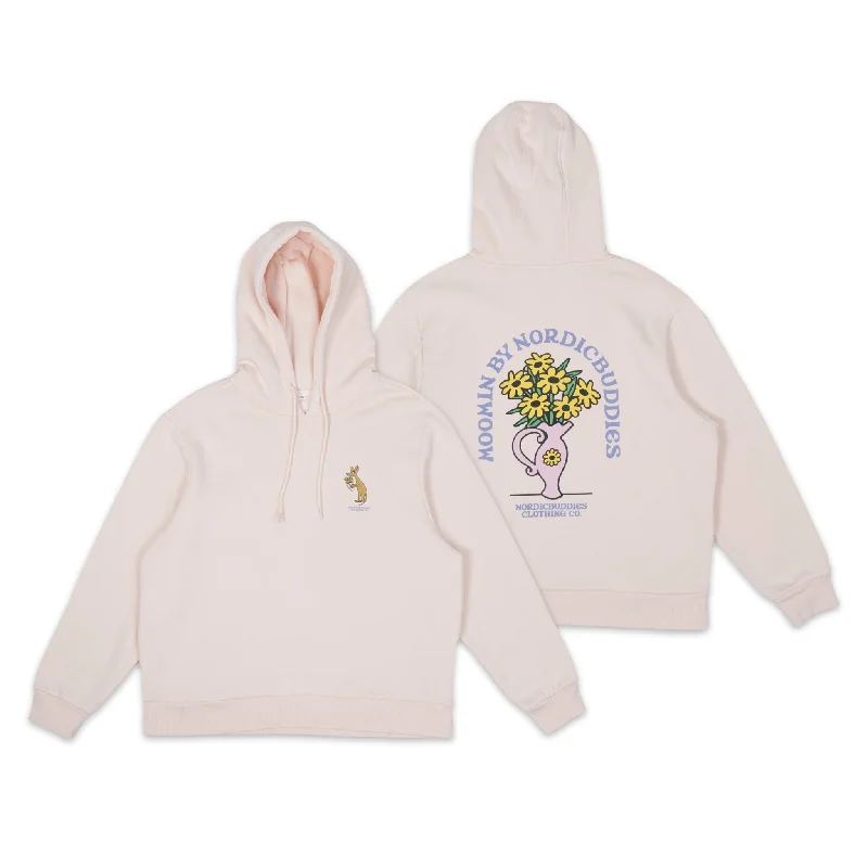Women's Hoodies with Contrast Stitching -Sniff Flower Bouquet Hoodie Ladies - Light Pink