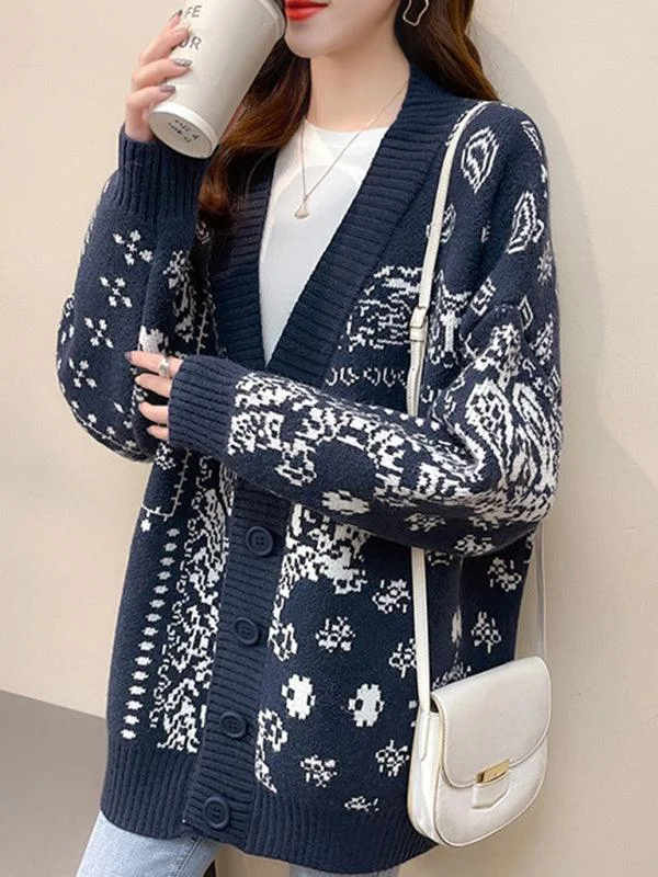 Women's Wool Blend Cardigans Sweater for Cozy Comfort-Snowflake Jacquard Cardigan Sweater Women's Wool Blend Cardigans Sweater for Cozy Comfort-Snowflake Jacquard Cardigan Sweater