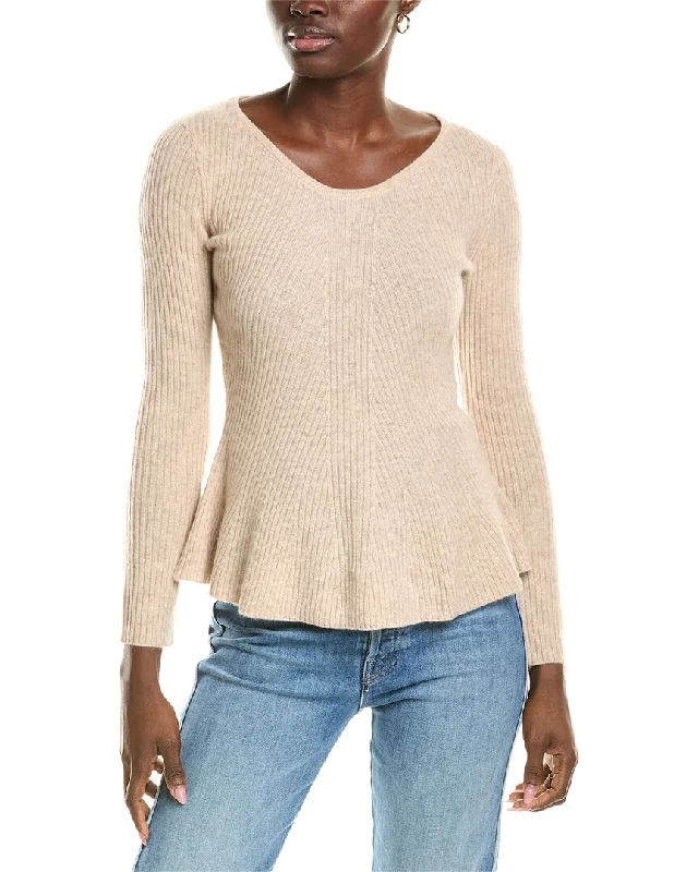 Women's Sweater for Effortless Fashion-sofiacashmere Peplum Rib Scoop Neck Cashmere Sweater