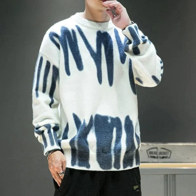 Women's Knit Sweater with Leather Details -Spray Paint Soft Touch Knitted Sweater