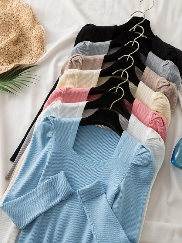 Women's Sweater with Fold Over Collar-Square Collared Women Knitwear Sweaters