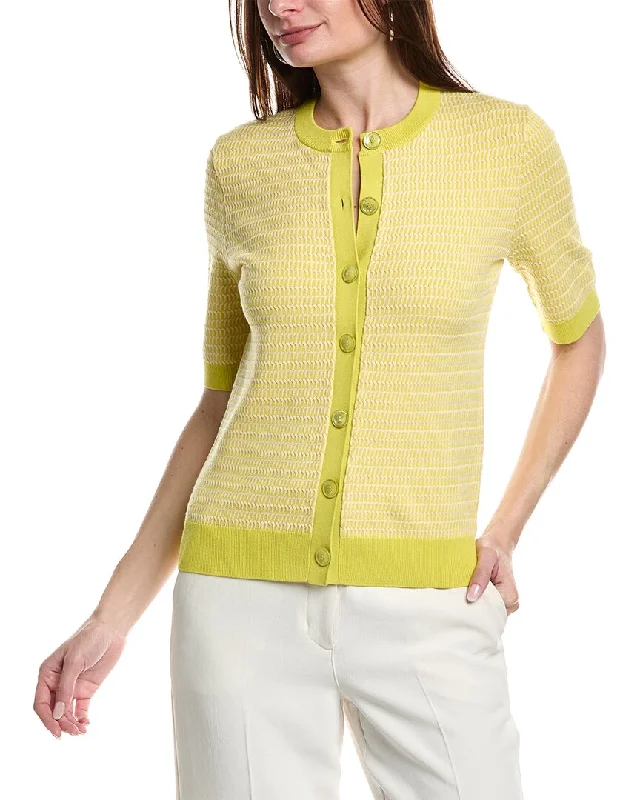 Women's Sweater with Mix of Textures-St. John Geo Knit Cardigan