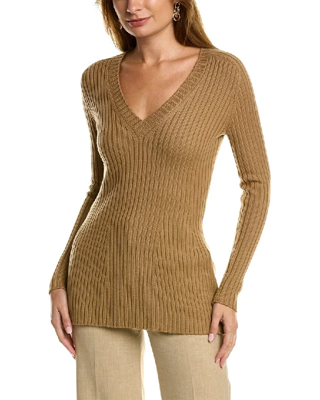 Women's Sweater with Wool Mix-St. John V-Neck Wool Sweater