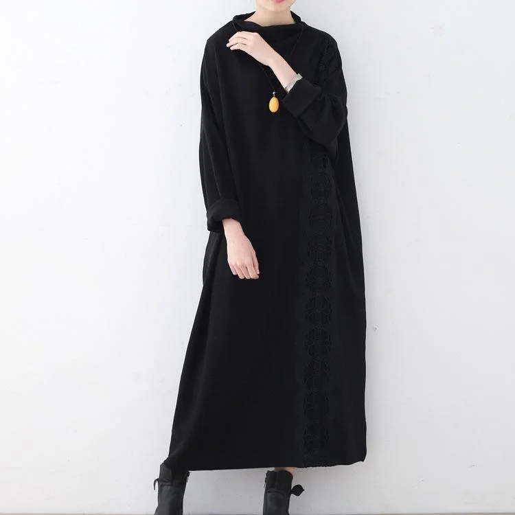 Women's Pullovers Sweater for Cozy Nights-Stylish Black Knit Dress Plus Size Clothing O Neck Lace Pullover Sweater Fine Patchwork Asymmetric Dresses Women's Pullovers Sweater for Cozy Nights-Stylish Black Knit Dress Plus Size Clothing O Neck Lace Pullover Sweater Fine Patchwork Asymmetric Dresses