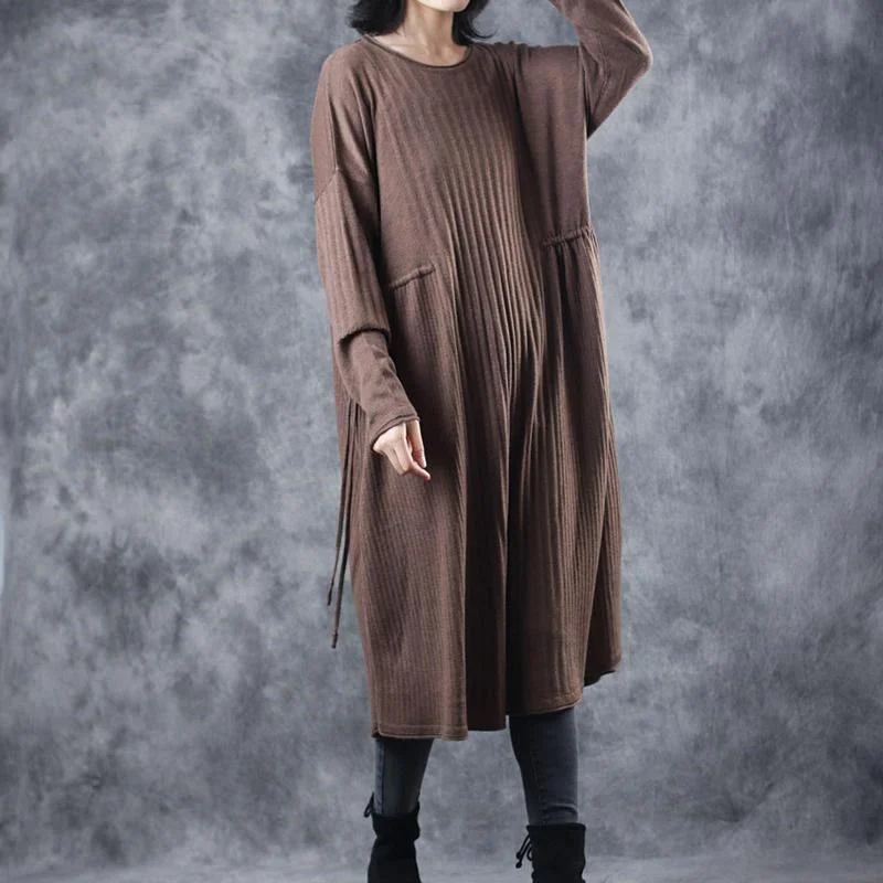 Women's Soft Knit Pullover Sweater for Lounging-Stylish Chocolate Sweater Dress Fall Fashion O Neck Spring Dresses Women Tie Waist Pullover Women's Soft Knit Pullover Sweater for Lounging-Stylish Chocolate Sweater Dress Fall Fashion O Neck Spring Dresses Women Tie Waist Pullover