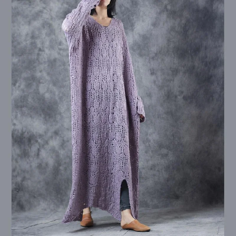 Women's Wool Knit Pullover Sweater for Chic Look-Stylish Light Purple Knit Dresses Loose Fitting V-Neck Sweater Women Hollow Out Pullover Women's Wool Knit Pullover Sweater for Chic Look-Stylish Light Purple Knit Dresses Loose Fitting V-Neck Sweater Women Hollow Out Pullover
