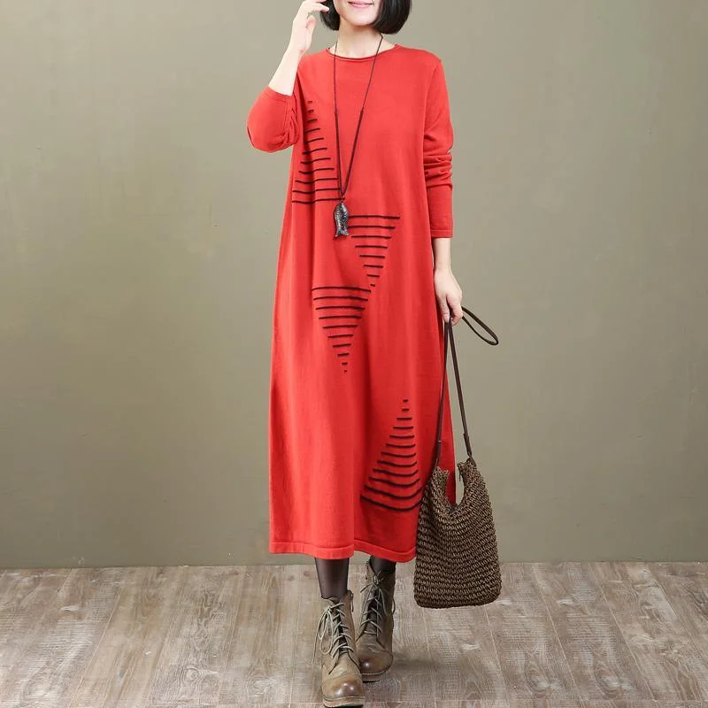 Women's Knit Pullovers Sweater-stylish red print knit dress plus size clothing pullover New long sweaters Women's Knit Pullovers Sweater-stylish red print knit dress plus size clothing pullover New long sweaters