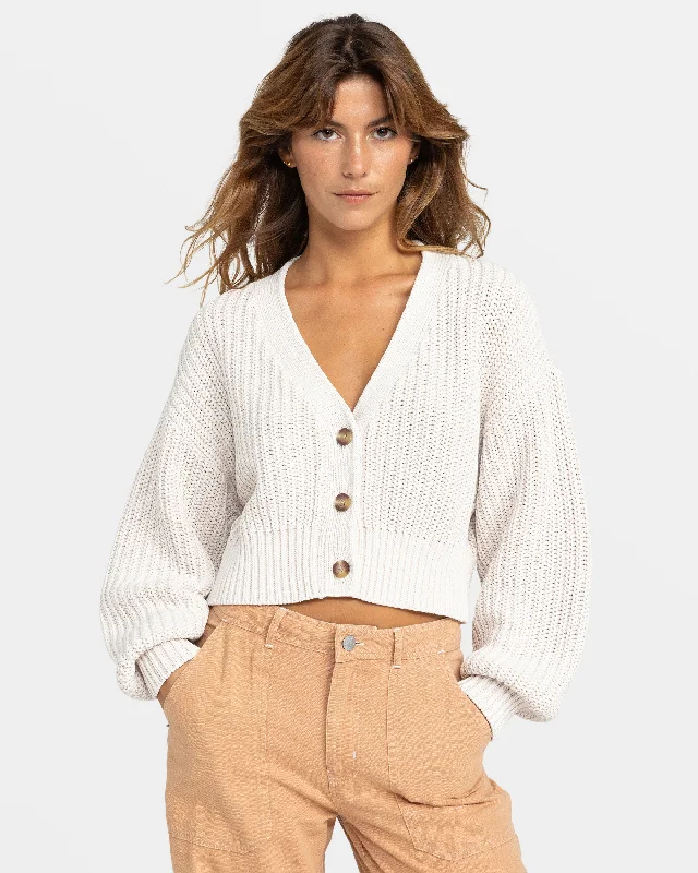 Women's Boho Cardigans Sweater-Sundaze Washed Cardigan - Egret
