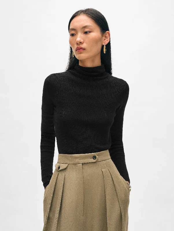 Women's Sweater with Bold Neckline-Superfine Merino Fitted Turtleneck