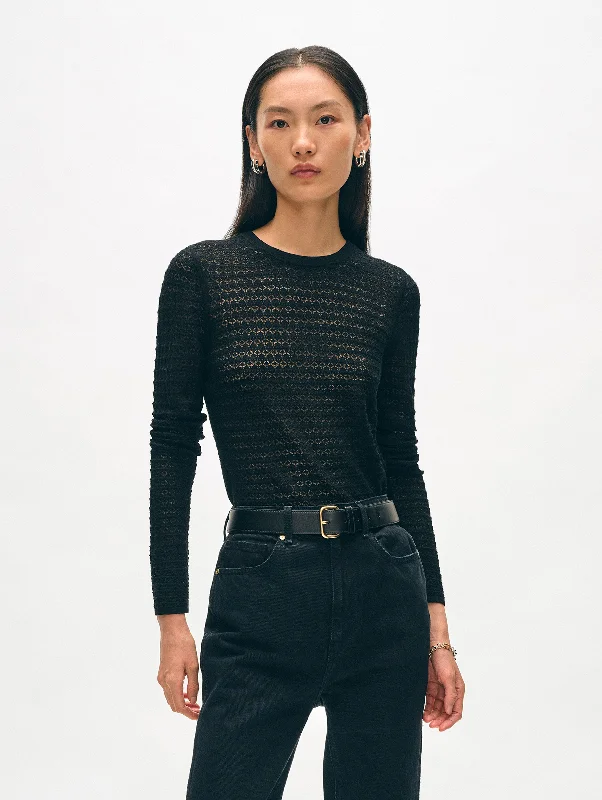 Women's Sweater for Trendy Winter Look-Superfine Merino Lace Stitch Top