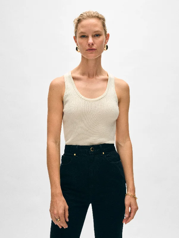 Women's Sweater with Detailed Pattern-Superfine Merino Ribbed Tank