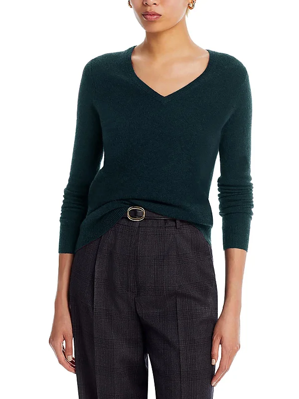 Women's Sweater with Bold Knit Pattern-Sutton Womens Cashmere V Neck Sweater