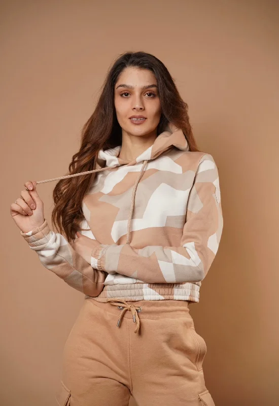 Women's Stretchy Hoodies for Active Lifestyles -Swanly White Sand Camo Hoodie