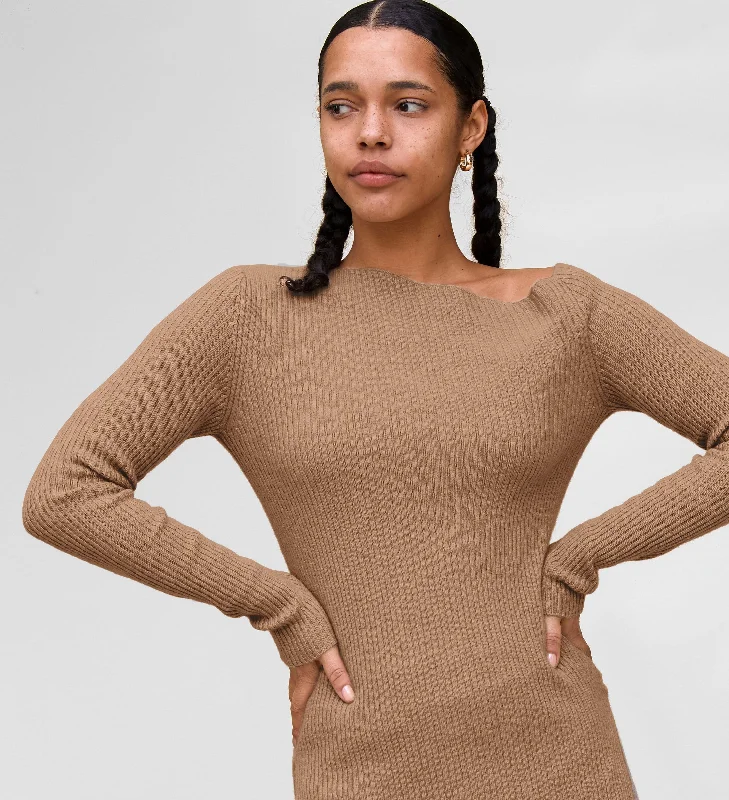Women's Sweater for Fashionistas-The Asymmetrical Off-Shoulder Ribbed Sweater