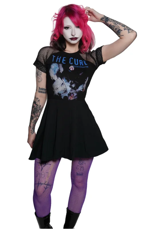 Doll Dress with Satin Bodice -The Cure Fishnet Baby Doll Dress