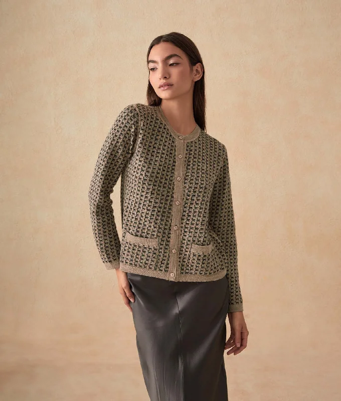 Women's Sweater with Geometric Knit Patterns-The Herd Basic Baby Alpaca Cardigan