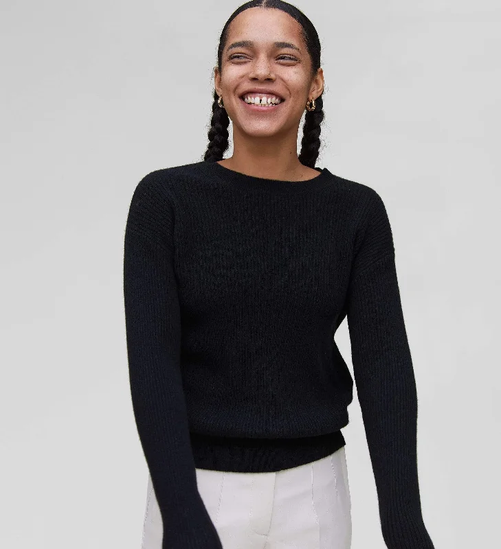 Women's Sweater with Smooth Finish-The Ribbed Crewneck Sweater