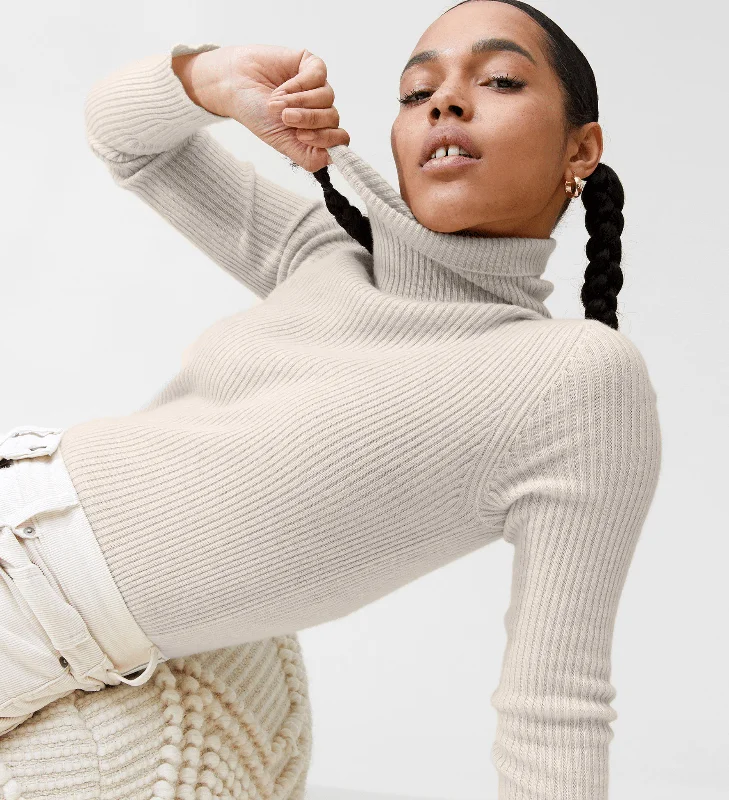 Women's Sweater for Outdoor Events-The Ribbed Turtleneck Basic Sweater