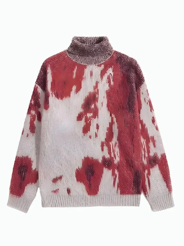 Women's Knit Sweater with Textured Knit -Tie Dye Turtle Neck Knitted Sweater