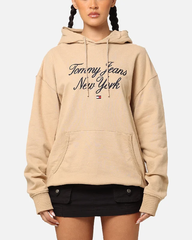 Women's Hoodies with Graphic Art for Unique Style -Tommy Jeans TJM Luxe Serif Relax Hoodie Tawny Sand