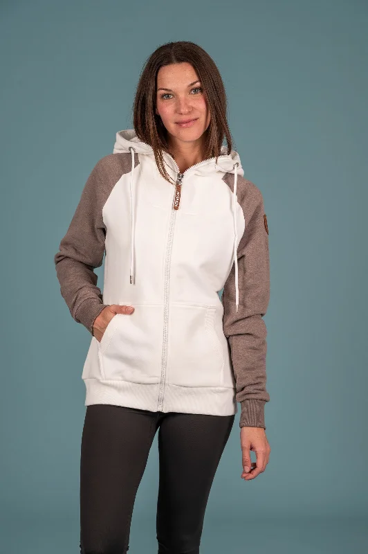 Women's Hoodies with Embroidered Patches -Tori Full-Zip Hoodie Choco Ivory