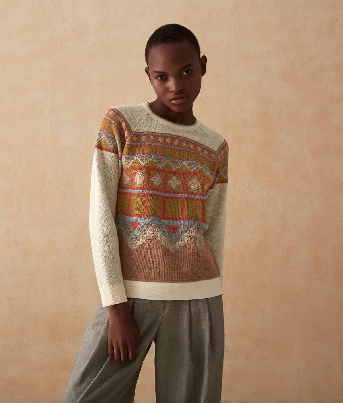Women's Sweater with Soft Yarn Blend-Traditional Jacquard Baby Alpaca Sweater