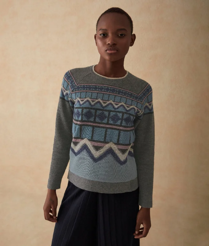 Women's Sweater with Long Sleeves-Traditional Jacquard Baby Alpaca Sweater