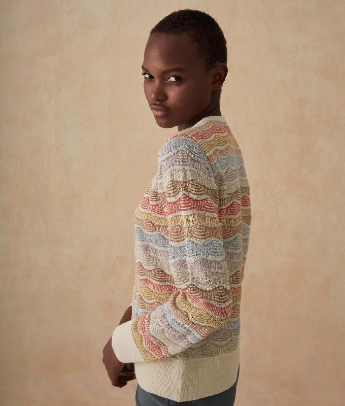 Women's Sweater with Modish Design-Transfers Multi-Color Cardigan