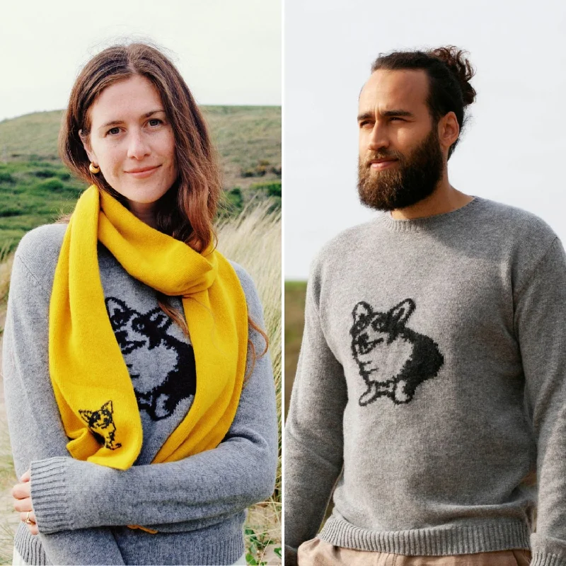 Women's Sweater with Cozy Cuffs-Unisex Corgi Dog Wool Sweater
