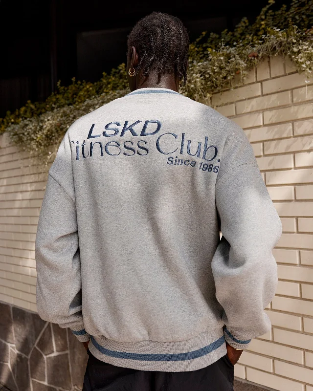 Women's Hoodies for Busy Mornings -Unisex Fitness Club Sweater Oversize - Lt Grey Marl-Elemental Blue Women's Hoodies for Busy Mornings -Unisex Fitness Club Sweater Oversize - Lt Grey Marl-Elemental Blue