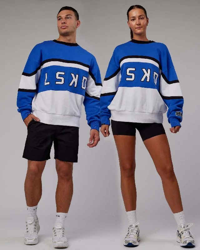Women's Hoodies for Quick Outdoor Errands -Unisex PrimeTime Sweater Oversize - Power Cobalt-White Women's Hoodies for Quick Outdoor Errands -Unisex PrimeTime Sweater Oversize - Power Cobalt-White