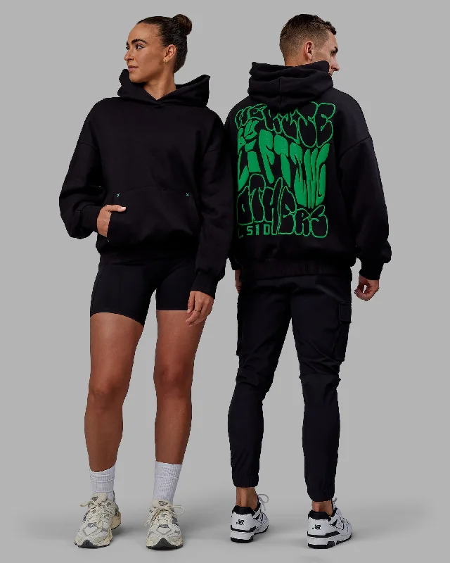 Women's Hoodies for Quick Outdoor Errands -Unisex We Rise Hoodie Oversize - Black-Impact Green Women's Hoodies for Quick Outdoor Errands -Unisex We Rise Hoodie Oversize - Black-Impact Green