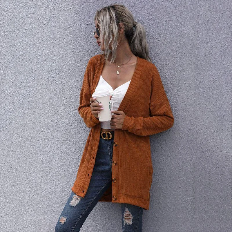 Women's Soft Cardigans Sweater with Button Detail-V-neck Women Cardigan Sweater