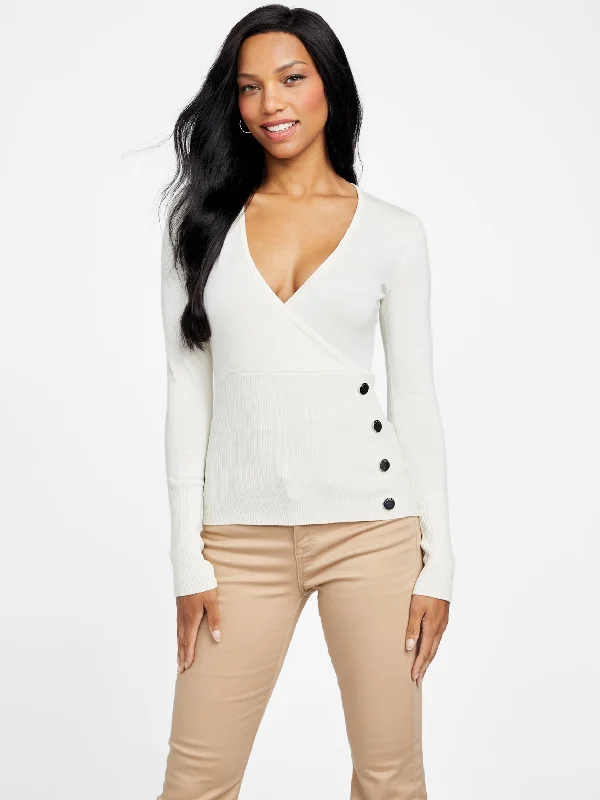 Women's Sweater with Fur Trim-Vicky Surplice Top