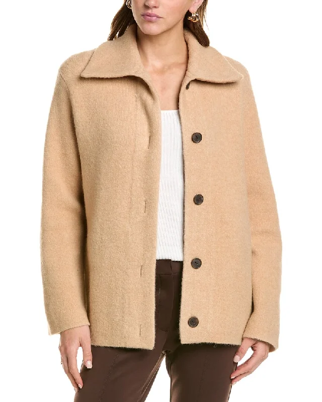 Women's Sweater for All-day Warmth-Vince Button Collar Wool & Alpaca-Blend Cardigan