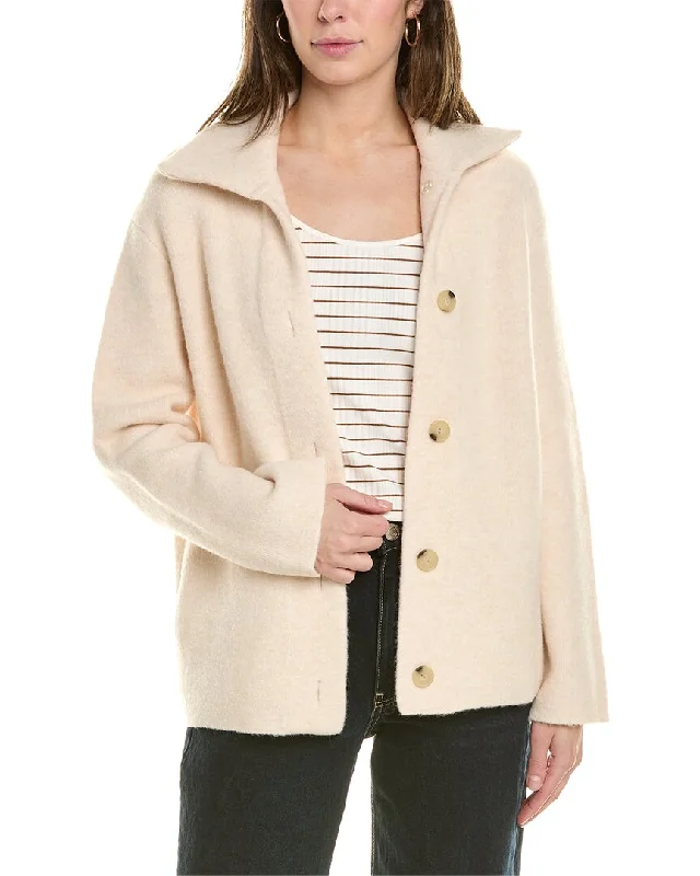 Women's Sweater with Modern Knit Patterns-Vince Button Collar Wool & Alpaca-Blend Cardigan