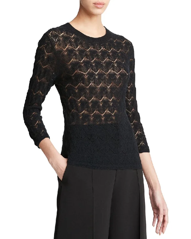Women's Sweater with Eye-catching Collar-Vince Fine Lace 3/4-Sleeve Top