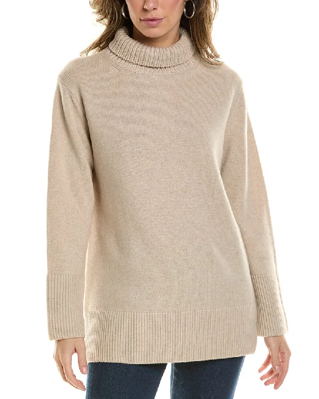 Women's Sweater with Knit Texture-Vince Mixed Gauge Turtleneck Wool & Cashmere-Blend Tunic Sweater