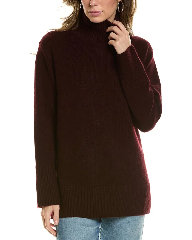 Women's Sweater with Silk Blend-Vince Mixed Gauge Turtleneck Wool & Cashmere-Blend Tunic Sweater