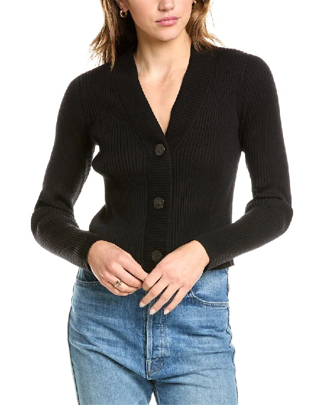 Women's Sweater for Outdoor Events-Vince Ribbed Wool Cardigan
