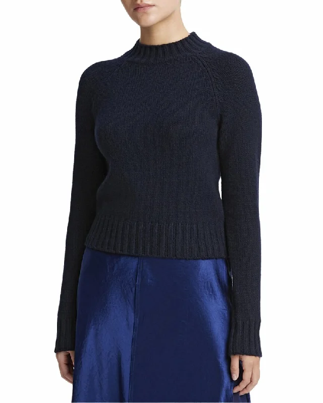 Women's Sweater for Transitional Weather-Vince Shrunken Mock Neck Cashmere Top