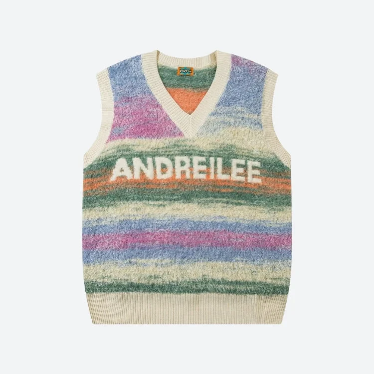 Women's Knit Sweater for Date Night -Vintage Multicolored Yarn Plush Sweater Vest