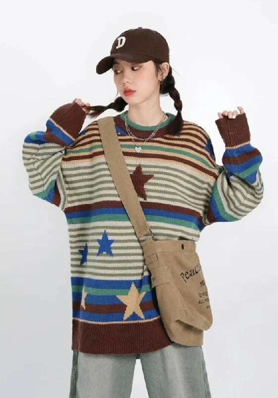 Women's Knit Sweater with Cashmere Blend -Vintage Star Printed Knit Sweater