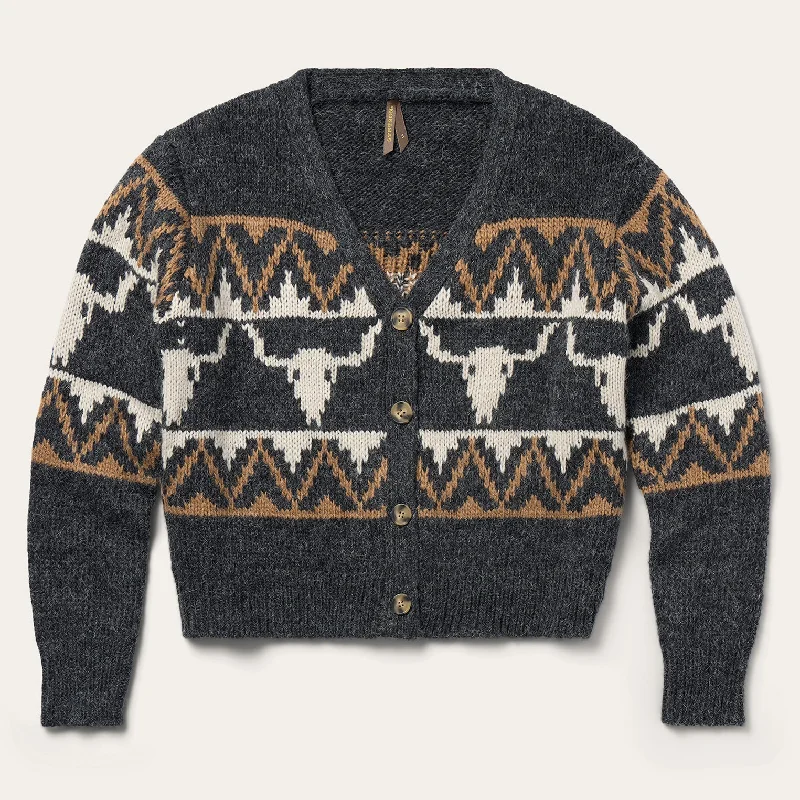 Women's Cozy Casual T-shirt for Cool Weather -Vintage Steer Head Cardigan