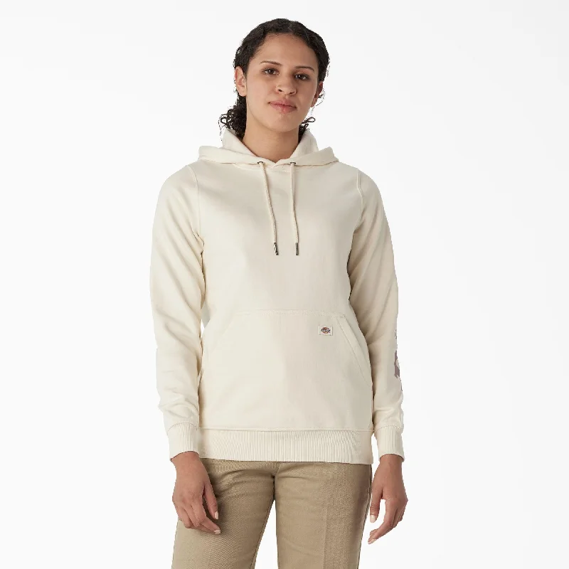 Women's Hoodies for Layering Over T-shirts -Women's Water Repellent Sleeve Logo Hoodie, Antique White