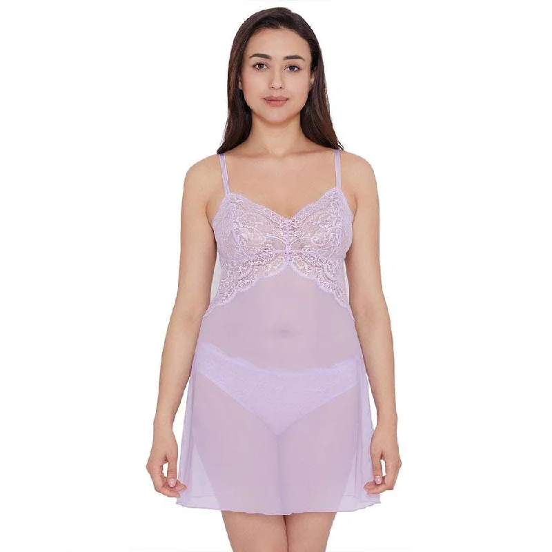 Doll Dress with Layered Skirt -Essential Lace Non Padded Non Wired Bridal Wear Lace Babydoll Chemise - Lavender Doll Dress with Layered Skirt -Essential Lace Non Padded Non Wired Bridal Wear Lace Babydoll Chemise - Lavender