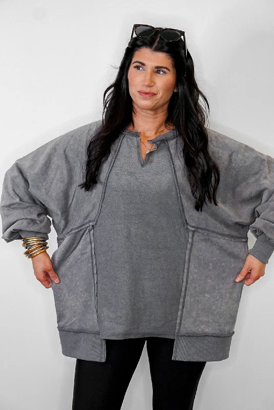 Women's Pullovers Sweater for a Layered Look-Weekend Favorite Washed Charcoal Pullover Women's Pullovers Sweater for a Layered Look-Weekend Favorite Washed Charcoal Pullover