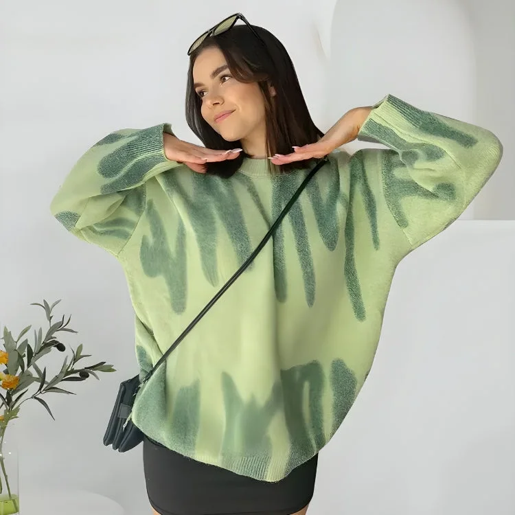 Women's Knit Sweater for Cozy Weather -Wavy Line Design Knitted Sweater
